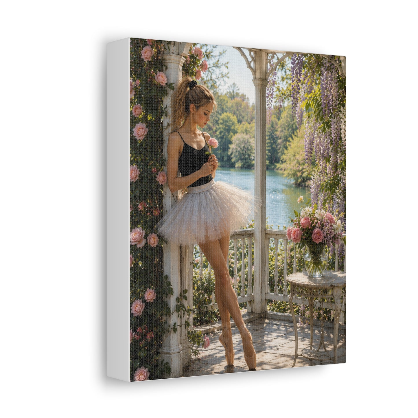 Ballet Ballerina Garden Stretched Canvas Wall Art – Romantic Dance Decor