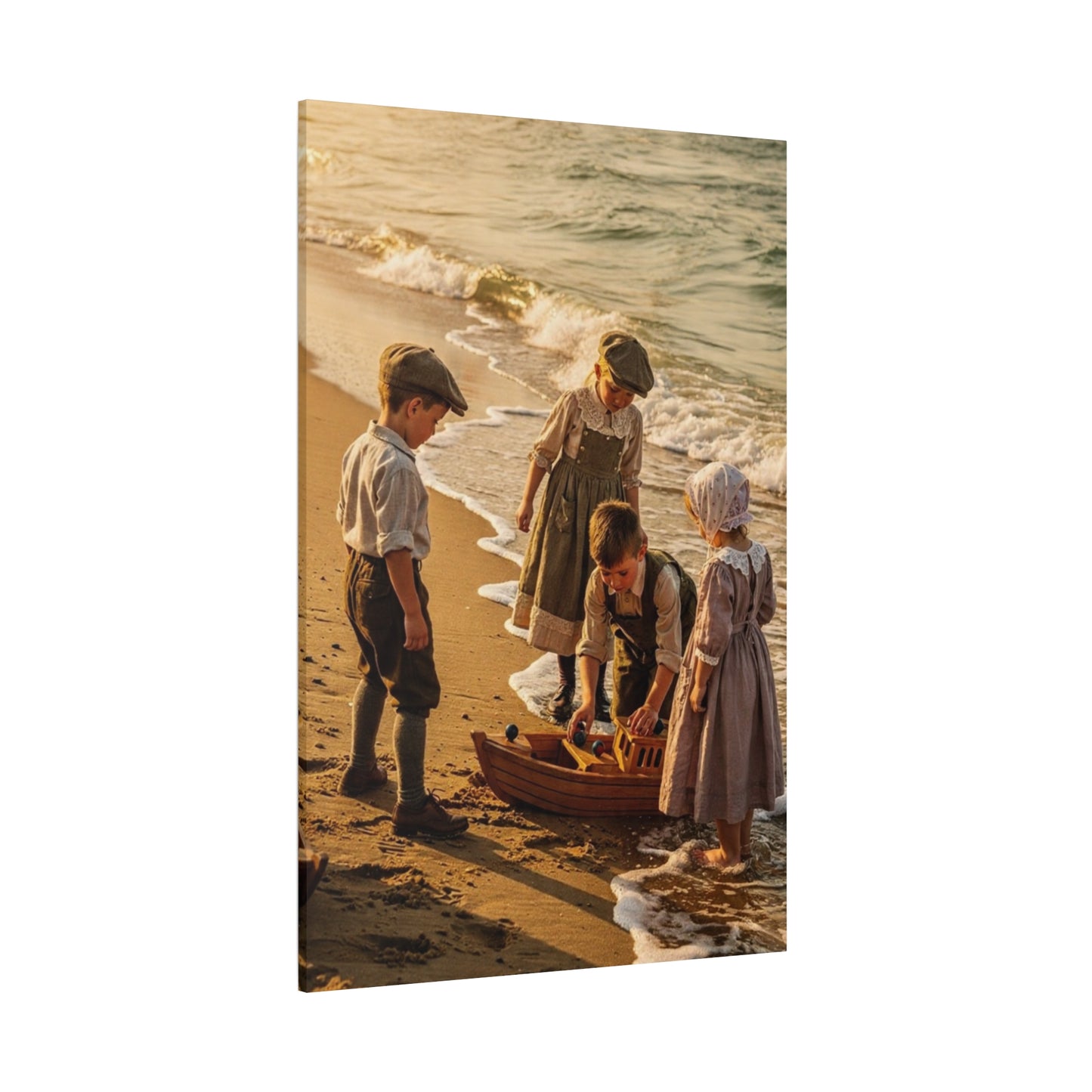 Vintage Children at the Beach Matte Canvas Wall Art (Stretched 1.25")