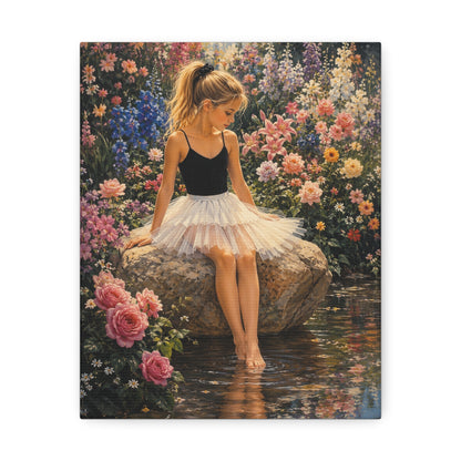 Ballet Girl in Flower Garden — Stretched Canvas Wall Art