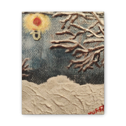 Winter Night Canvas Art – Stretched 0.75" Snowy Tree & Lantern Wall Print