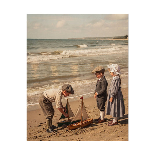 Vintage Beach Scene Matte Poster — Textured Watercolor Nautical Wall Art