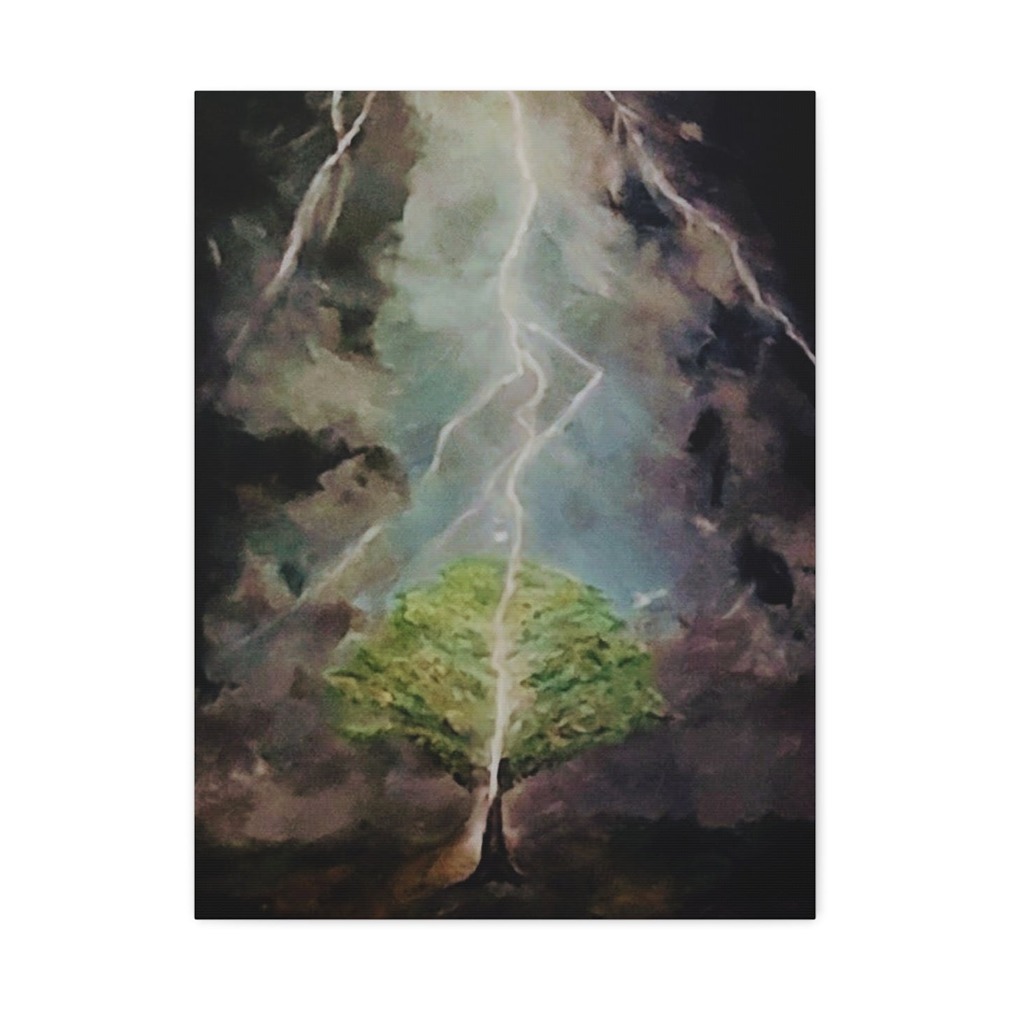 Lightning Tree Canvas Wall Art — Dramatic Storm Landscape Stretched Canvas