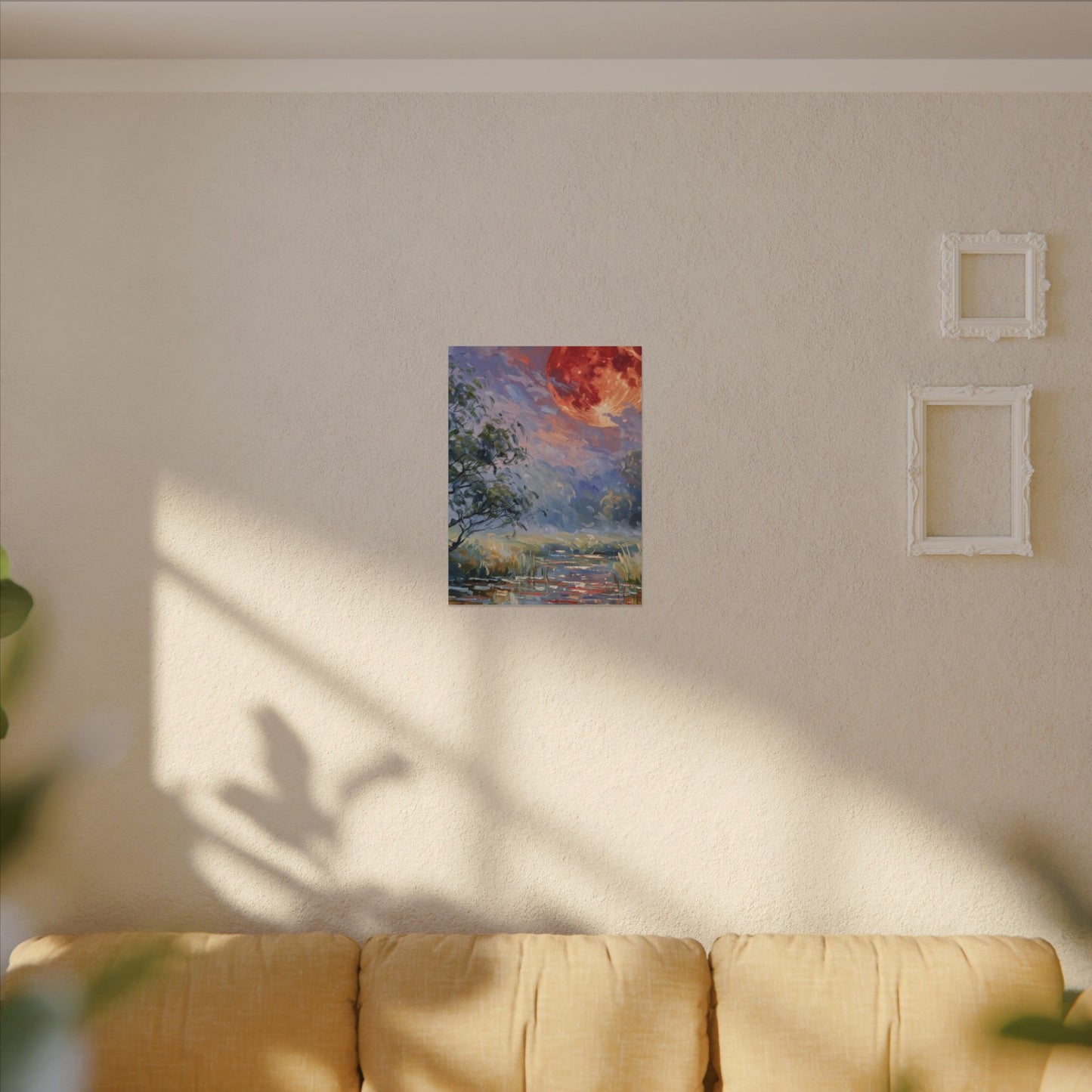 Red Moon Lake Matte Canvas Print — Stretched Wall Art