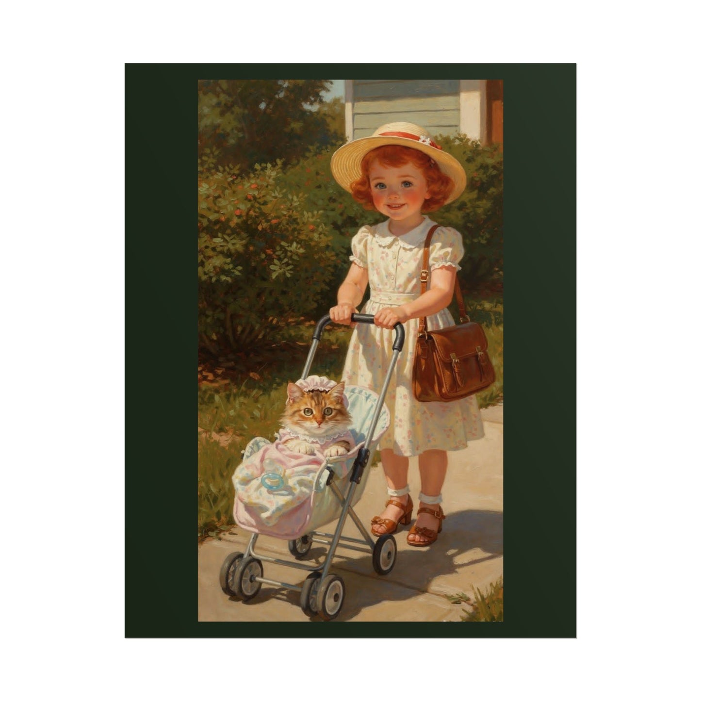 Vintage Girl with Stroller Rolled Poster – Charming Nursery Wall Art