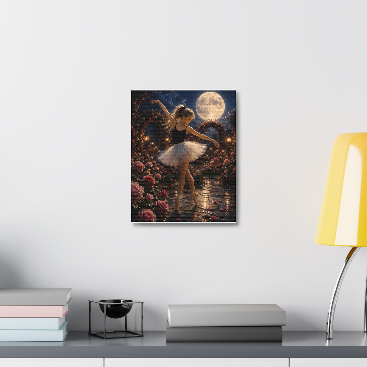 Ballet Moonlight Stretched Canvas — Dreamy Ballerina Night Garden Wall Art