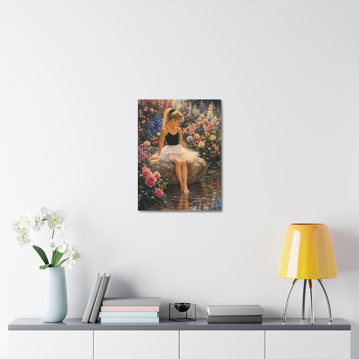 Ballet Girl in Flower Garden — Stretched Canvas Wall Art