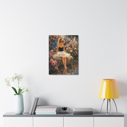 Ballet Girl in Flower Garden — Stretched Canvas Wall Art