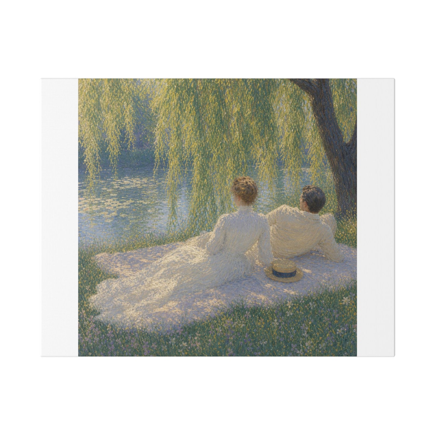 Impressionist Couples by the Lake — Classic Stretched Canvas Art Print