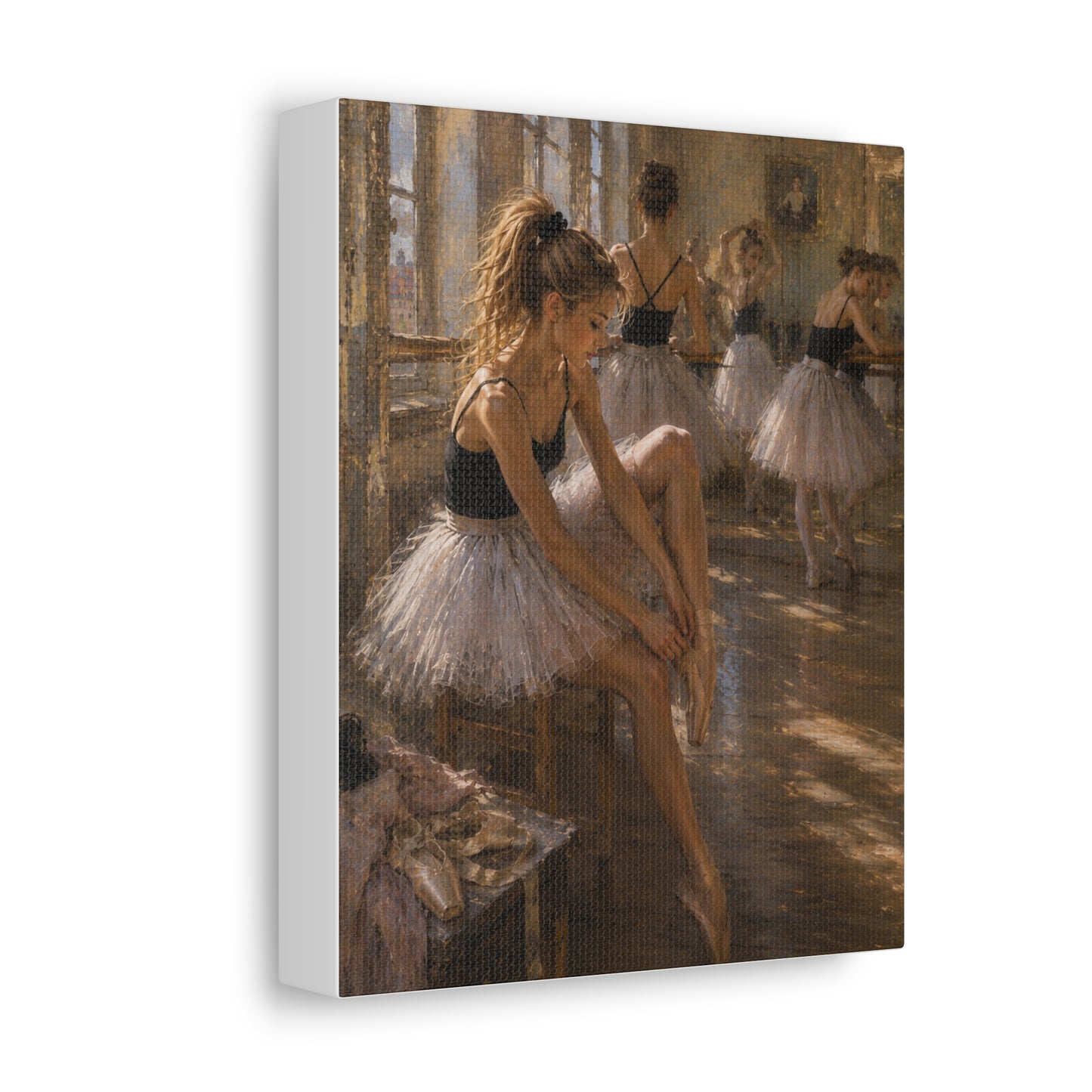 Ballet Dancers Stretched Canvas Art – Elegant Ballerina Rehearsal Wall Decor