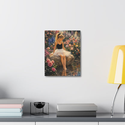 Ballet Girl in Flower Garden — Stretched Canvas Wall Art