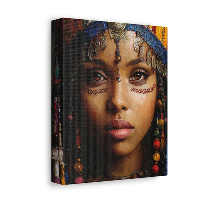 Boho Desert Princess Stretched Canvas Wall Art — Ethereal Tribal Portrait