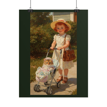 Vintage Girl with Stroller Rolled Poster – Charming Nursery Wall Art