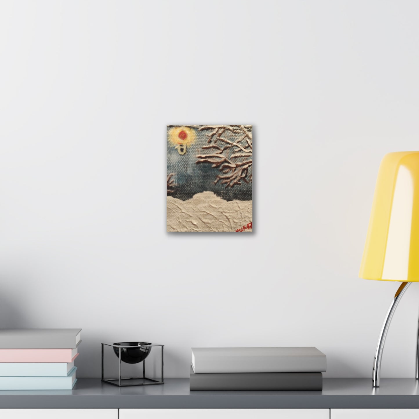 Winter Night Canvas Art – Stretched 0.75" Snowy Tree & Lantern Wall Print
