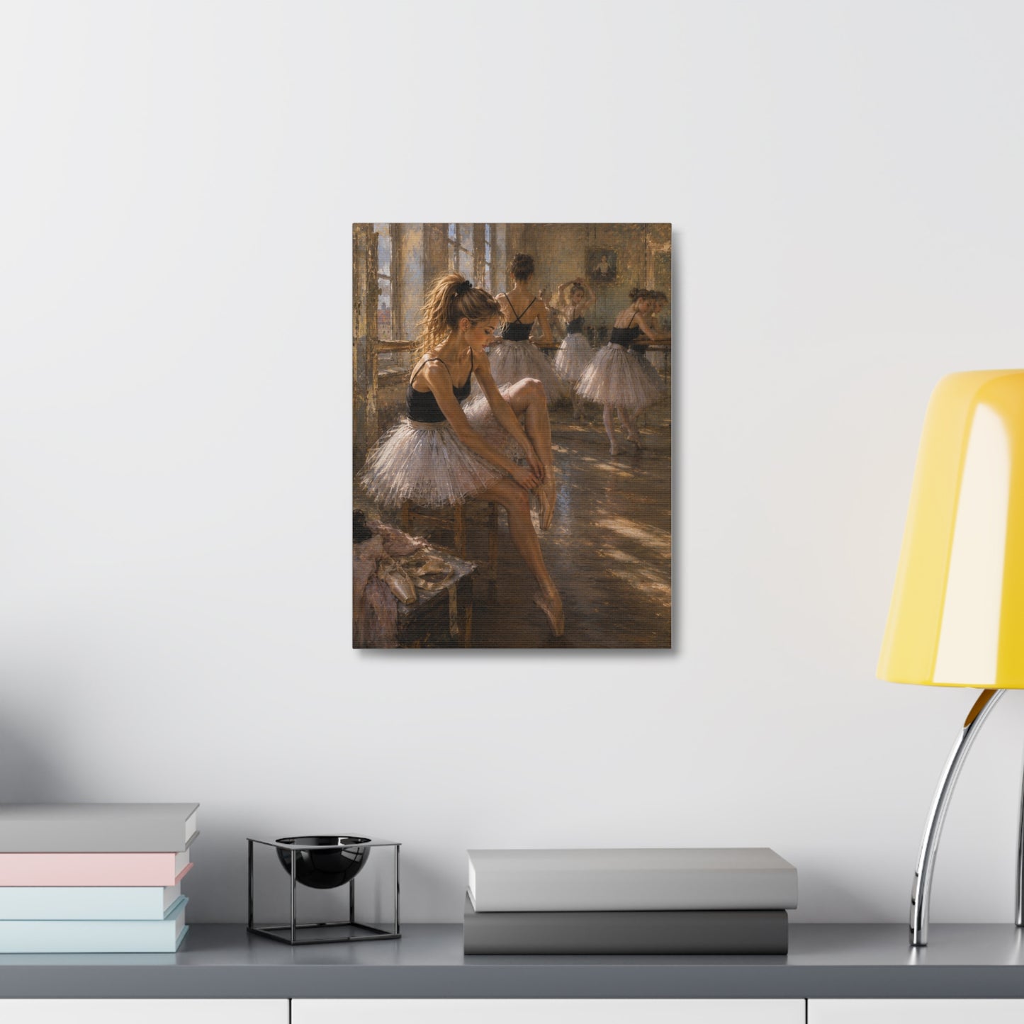 Ballet Dancers Stretched Canvas Art – Elegant Ballerina Rehearsal Wall Decor