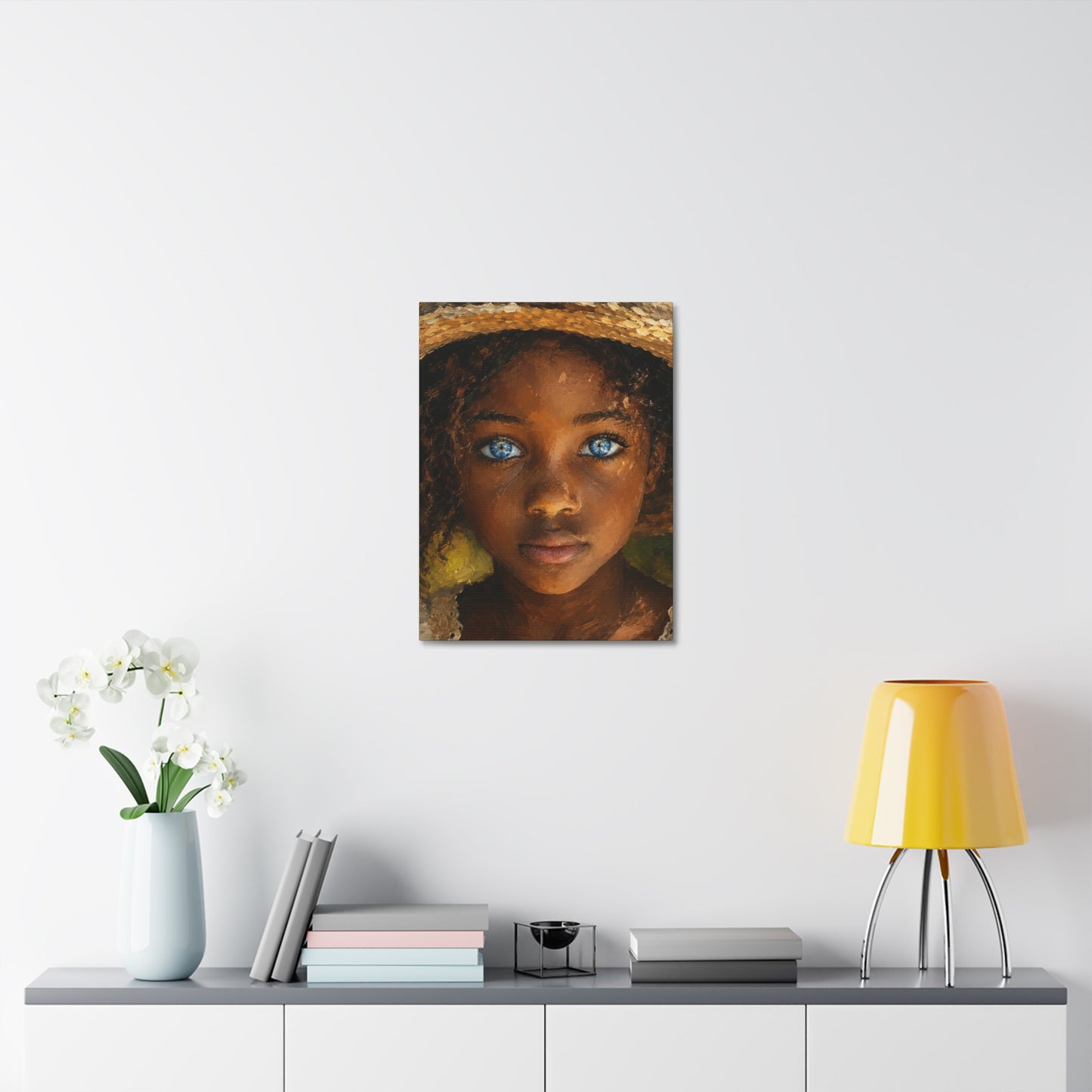 Canvas Wall Art — Portrait of Girl with Blue Eyes Stretched Canvas