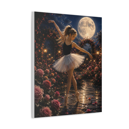 Ballet Moonlight Stretched Canvas — Dreamy Ballerina Night Garden Wall Art