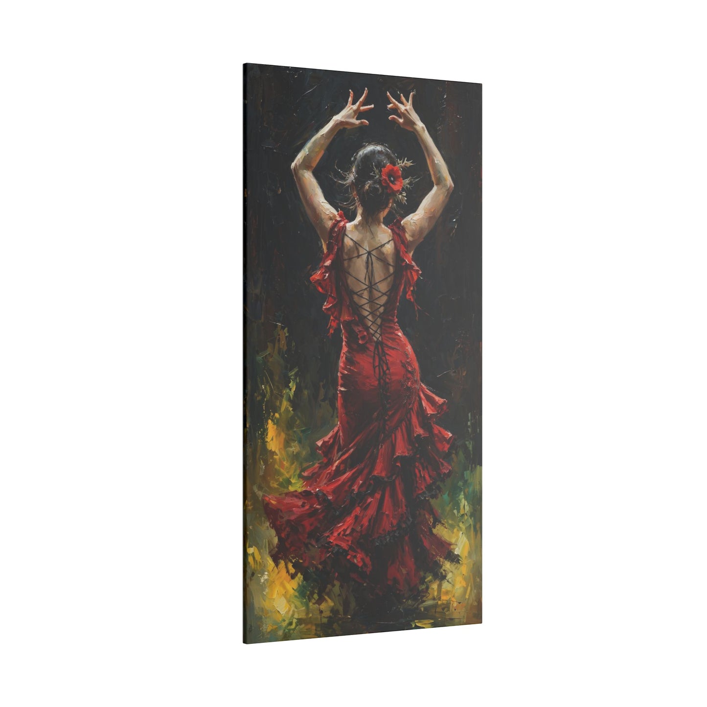 Flamenco Dancer Matte Canvas Wall Art — Stretched Red Dress Painting