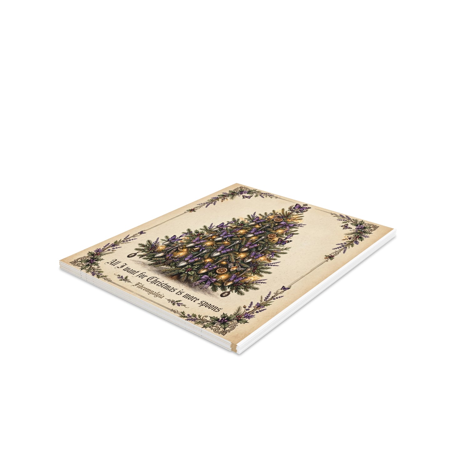 Vintage Christmas Tree Greeting Cards — 'All I Want for Christmas Is More Spoons' (8/16/24 pcs)