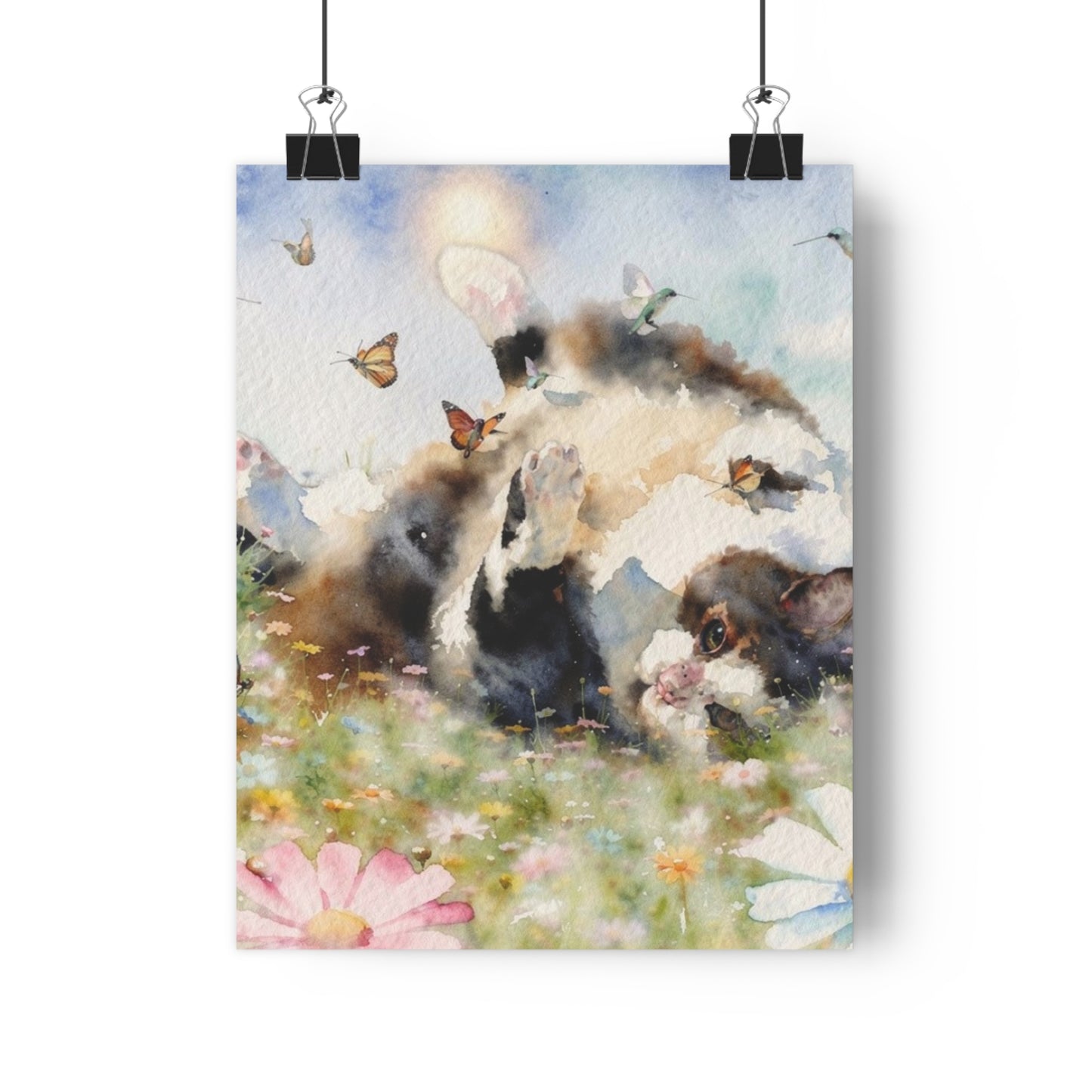 Giclée Art Print — Watercolor Kitten & Butterflies Illustration
