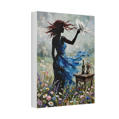 Canvas Wall Art – 'Windy Day' Woman in Blue Dress Painting (Stretched Canvas)