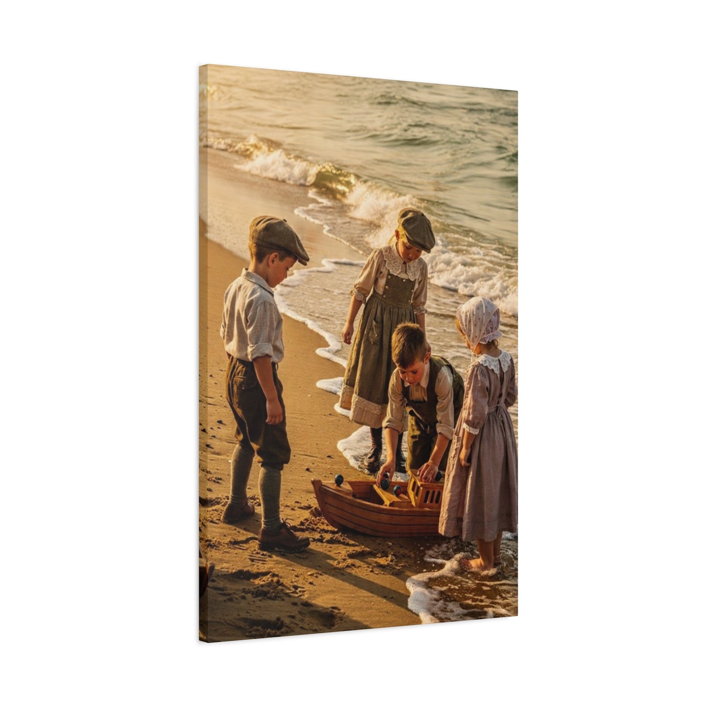 Vintage Children at the Beach Matte Canvas Wall Art (Stretched 1.25")