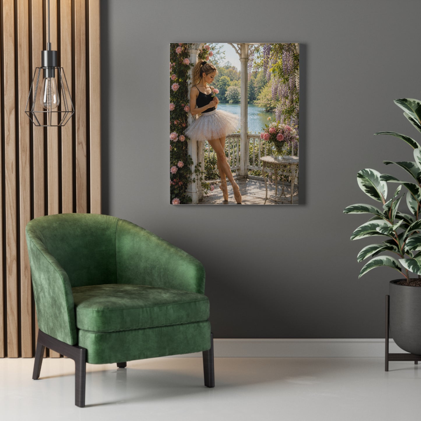 Ballet Ballerina Garden Stretched Canvas Wall Art – Romantic Dance Decor