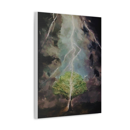 Lightning Tree Canvas Wall Art — Dramatic Storm Landscape Stretched Canvas
