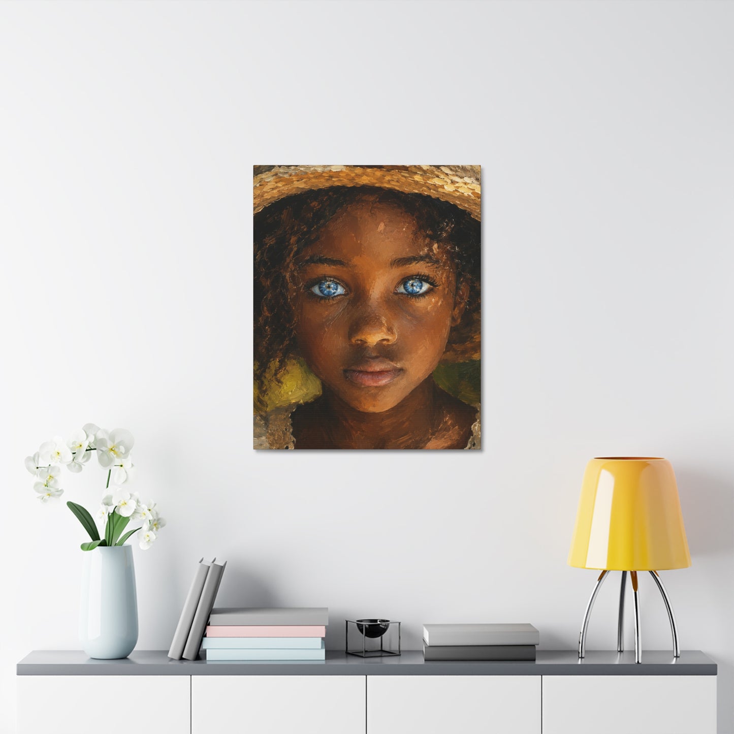 Canvas Wall Art — Portrait of Girl with Blue Eyes Stretched Canvas