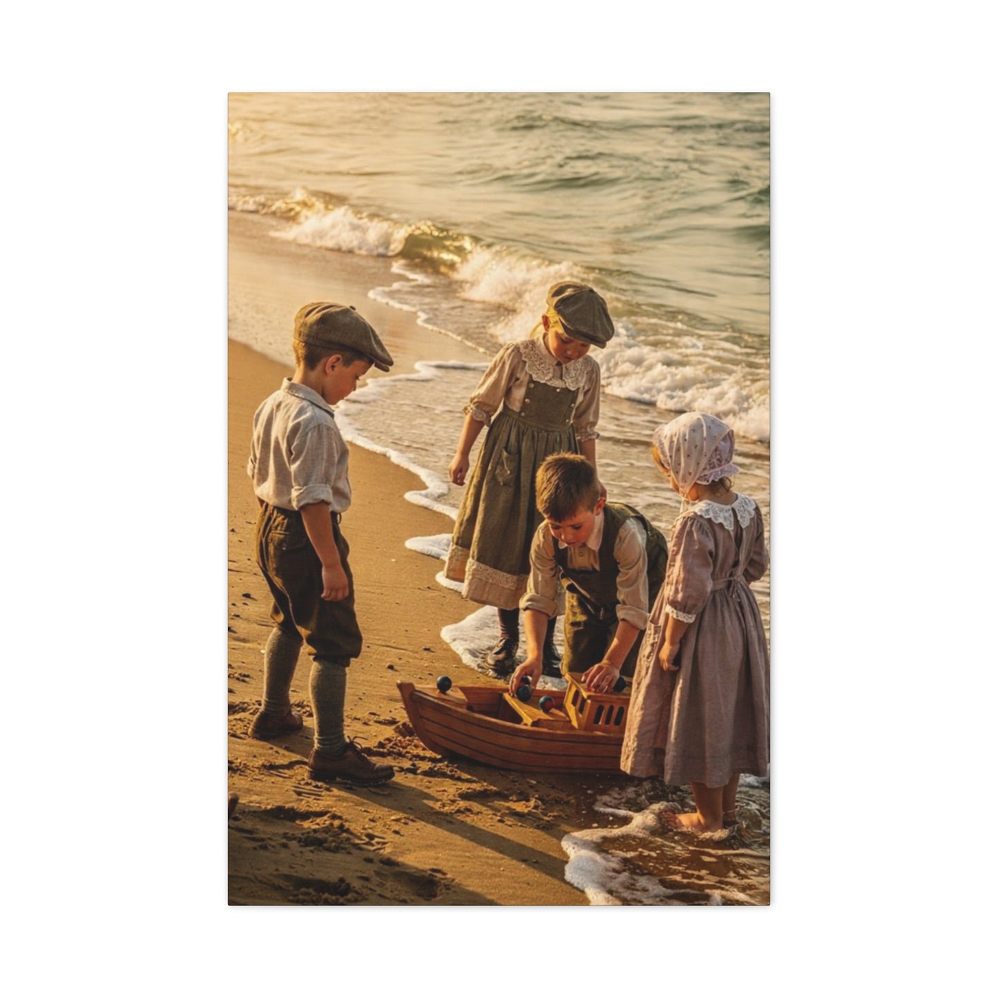 Vintage Children at the Beach Matte Canvas Wall Art (Stretched 1.25")