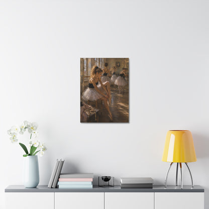 Ballet Dancers Stretched Canvas Art – Elegant Ballerina Rehearsal Wall Decor