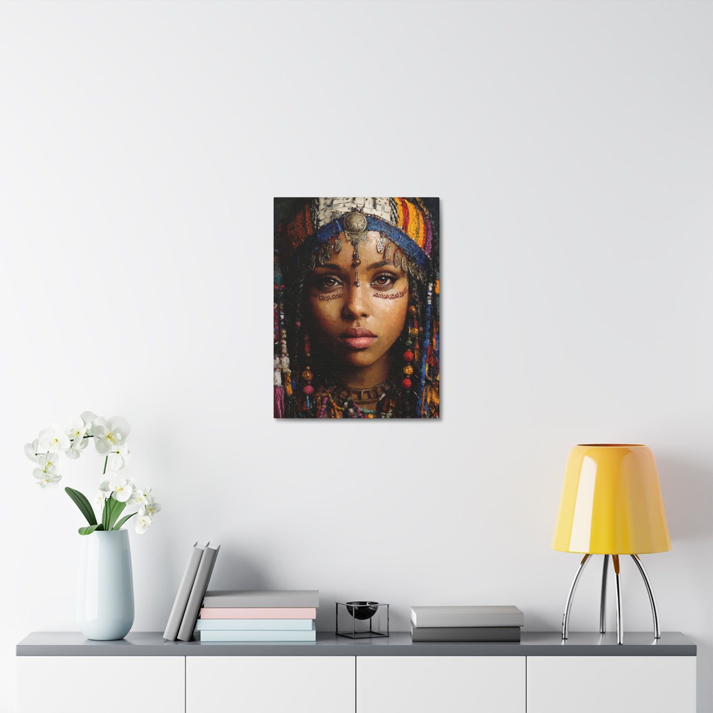 Boho Desert Princess Stretched Canvas Wall Art — Ethereal Tribal Portrait