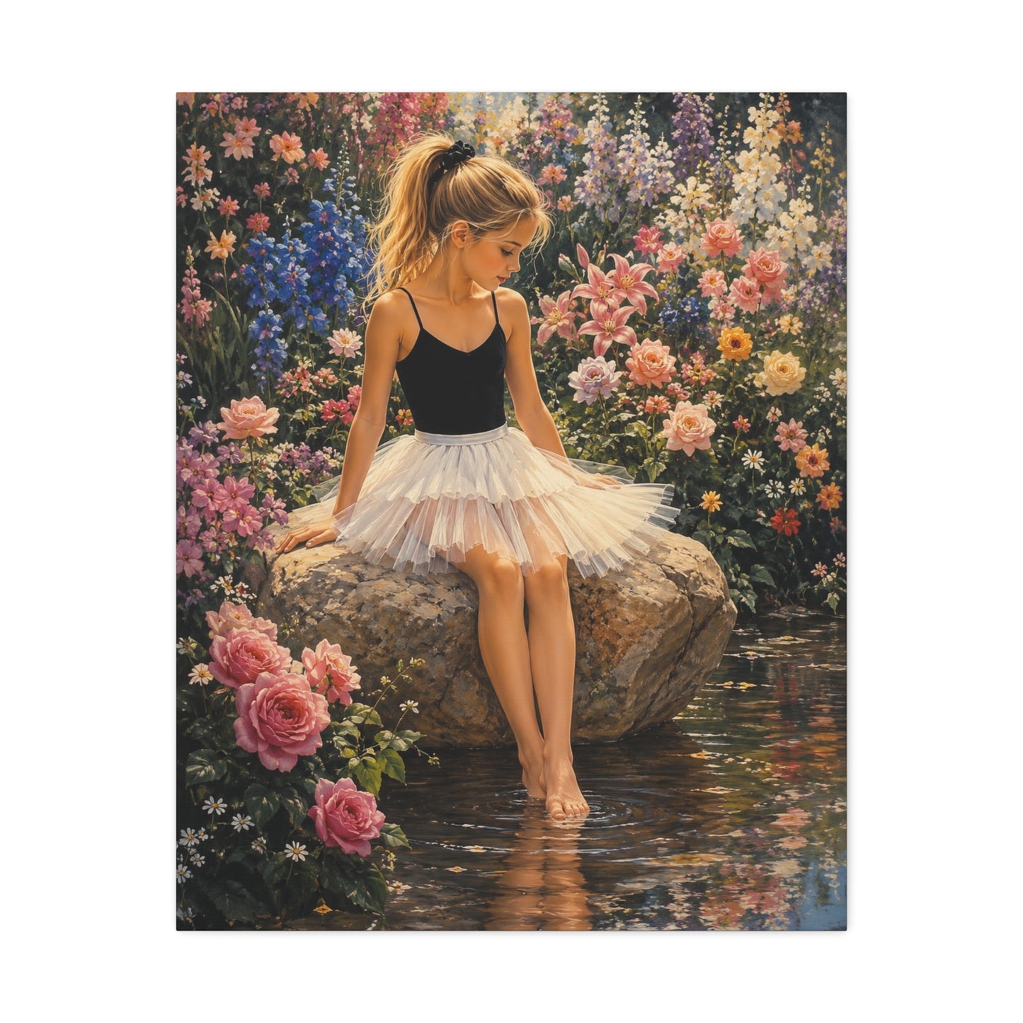 Ballet Girl in Flower Garden — Stretched Canvas Wall Art
