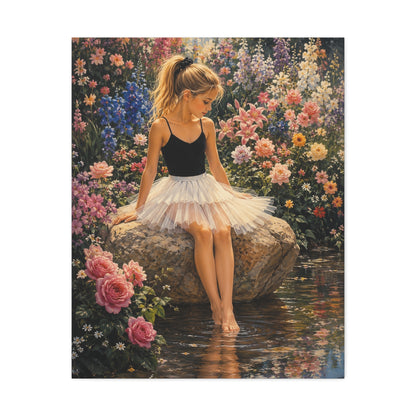 Ballet Girl in Flower Garden — Stretched Canvas Wall Art