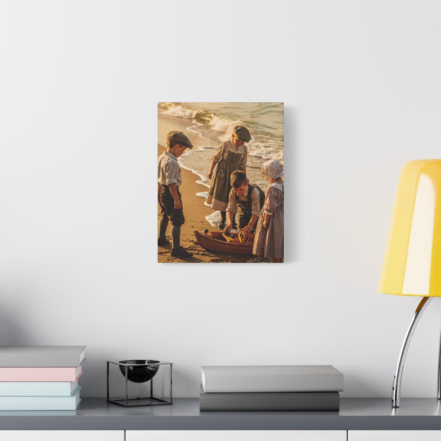 Vintage Children at the Beach Matte Canvas Wall Art (Stretched 1.25")
