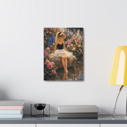 Ballet Girl in Flower Garden — Stretched Canvas Wall Art