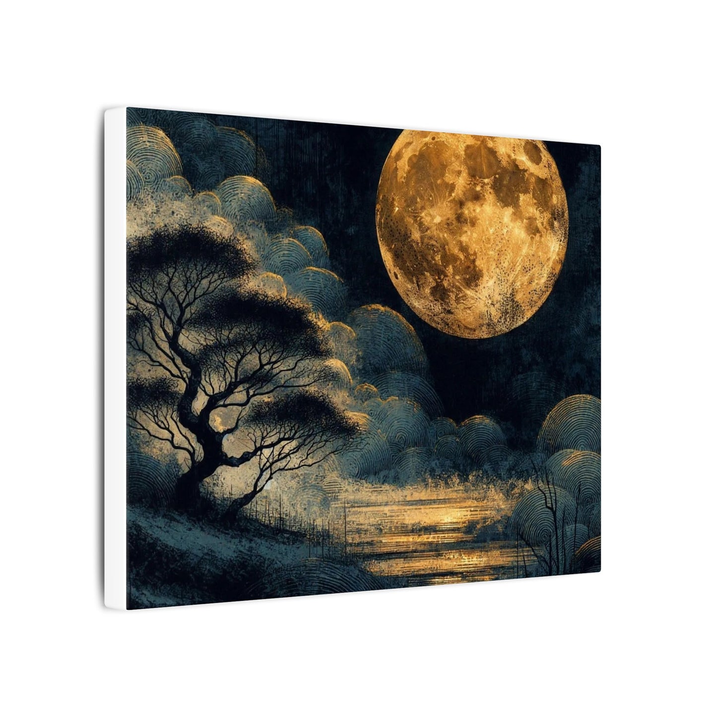 Golden Moonlit Lake Matte Canvas
