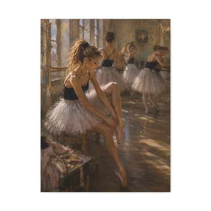 Ballet Dancers Stretched Canvas Art – Elegant Ballerina Rehearsal Wall Decor
