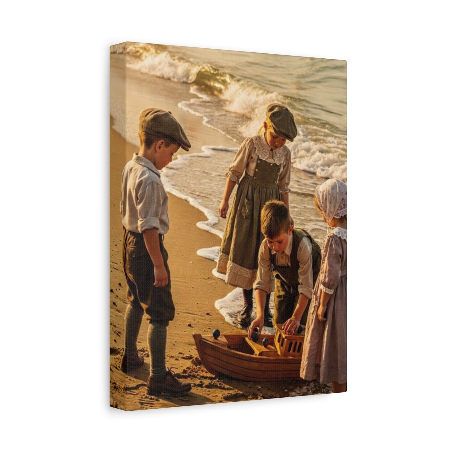 Vintage Children at the Beach Matte Canvas Wall Art (Stretched 1.25")