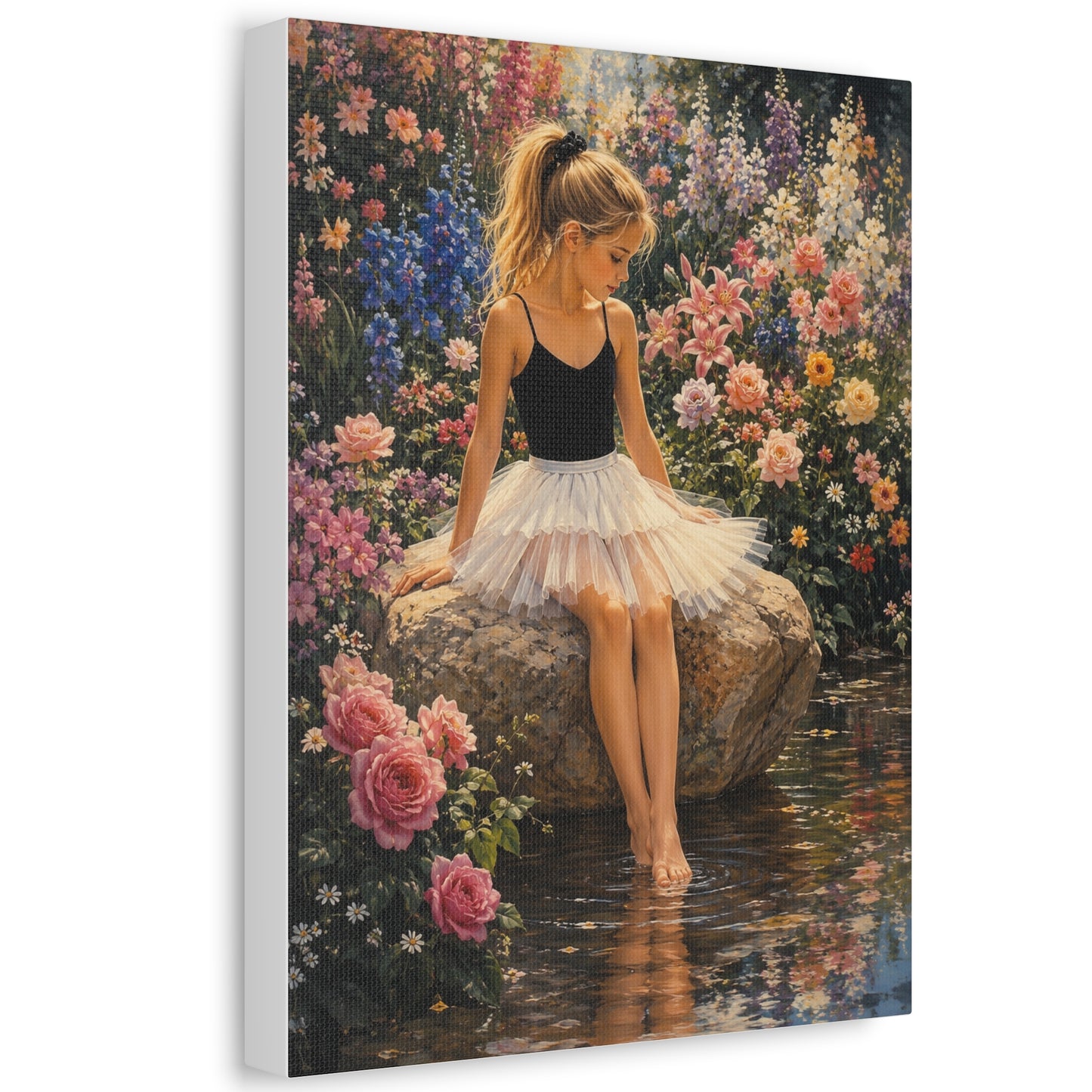 Ballet Girl in Flower Garden — Stretched Canvas Wall Art