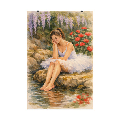 Ballerina by the Pond Watercolor Poster — Matte Textured Art Print