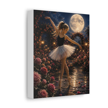 Ballet Moonlight Stretched Canvas — Dreamy Ballerina Night Garden Wall Art