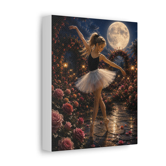 Ballet Moonlight Stretched Canvas — Dreamy Ballerina Night Garden Wall Art
