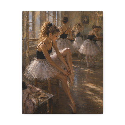 Ballet Dancers Stretched Canvas Art – Elegant Ballerina Rehearsal Wall Decor