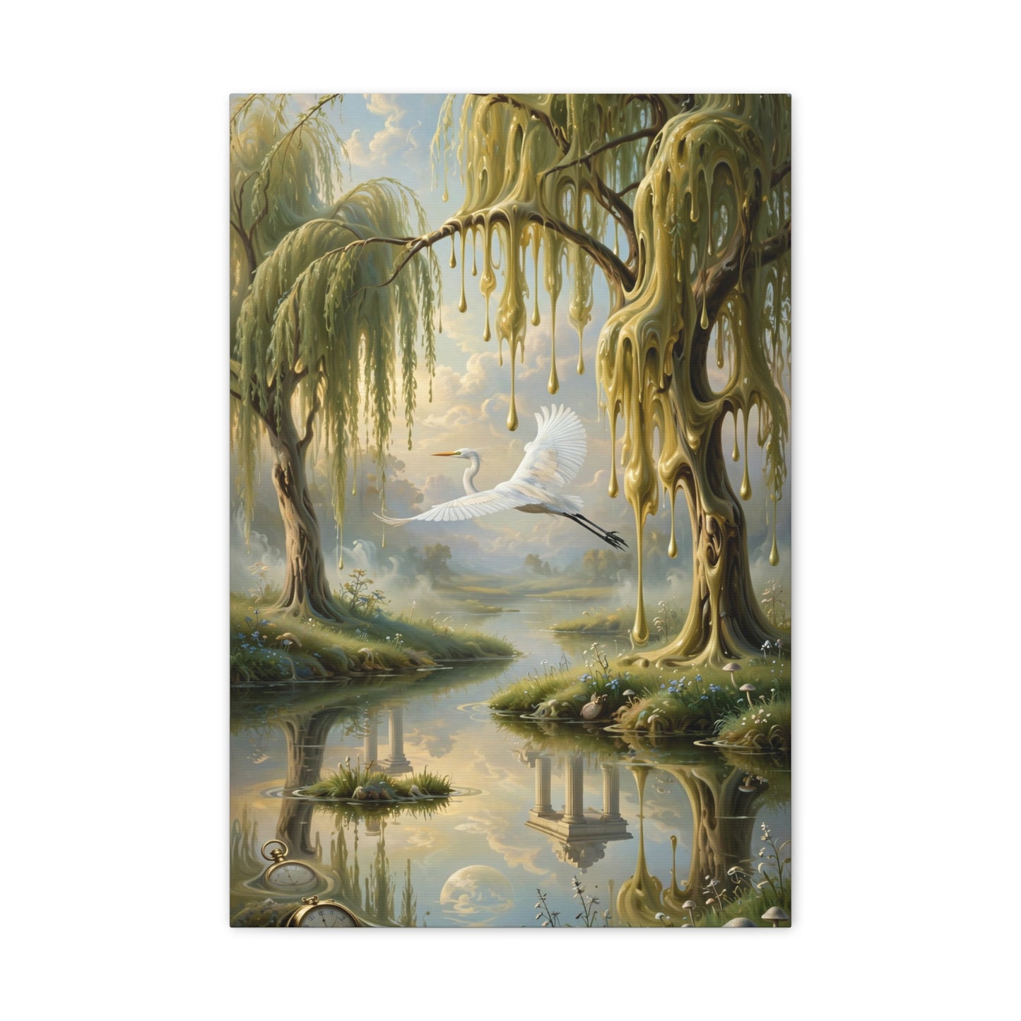 Tranquil Willow Canvas Print — Dreamy Lake Landscape Wall Art