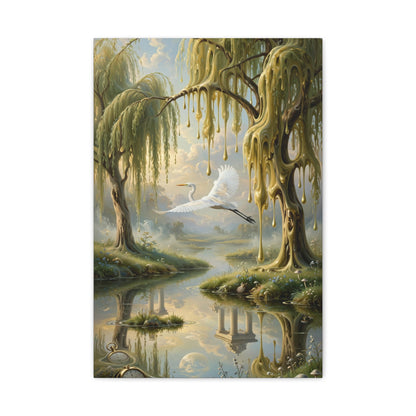 Tranquil Willow Canvas Print — Dreamy Lake Landscape Wall Art