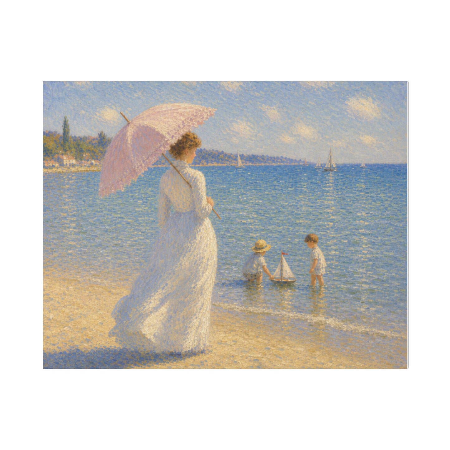 Coastal Impressionist Canvas – Woman with Parasol Beach Wall Art