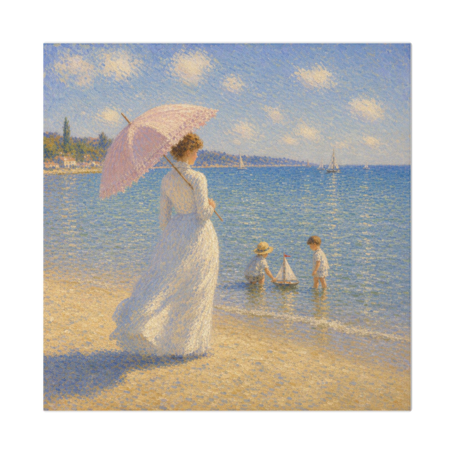 Coastal Impressionist Canvas – Woman with Parasol Beach Wall Art