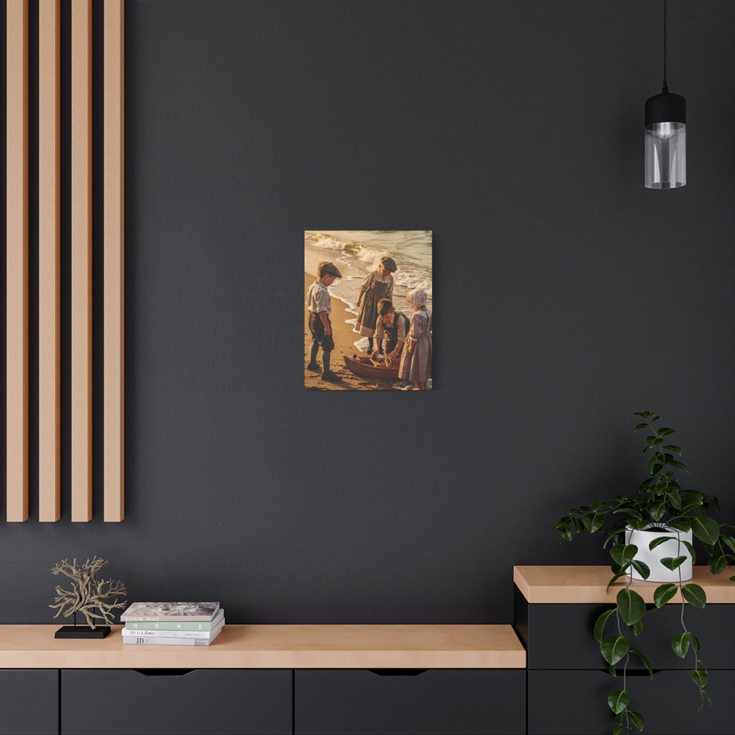 Vintage Children at the Beach Matte Canvas Wall Art (Stretched 1.25")