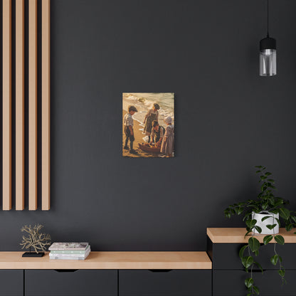 Vintage Children at the Beach Matte Canvas Wall Art (Stretched 1.25")