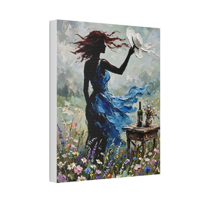 Canvas Wall Art – 'Windy Day' Woman in Blue Dress Painting (Stretched Canvas)